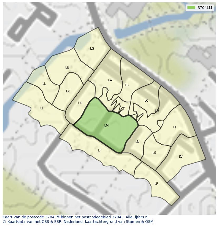 Afbeelding van het postcodegebied 3704 LM op de kaart.