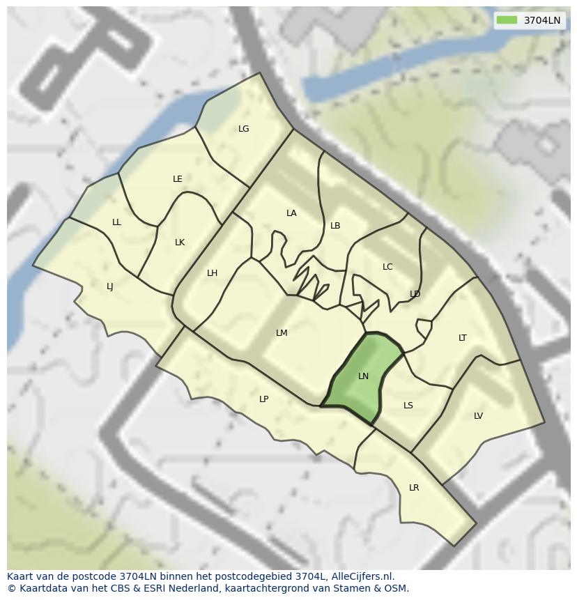 Afbeelding van het postcodegebied 3704 LN op de kaart.