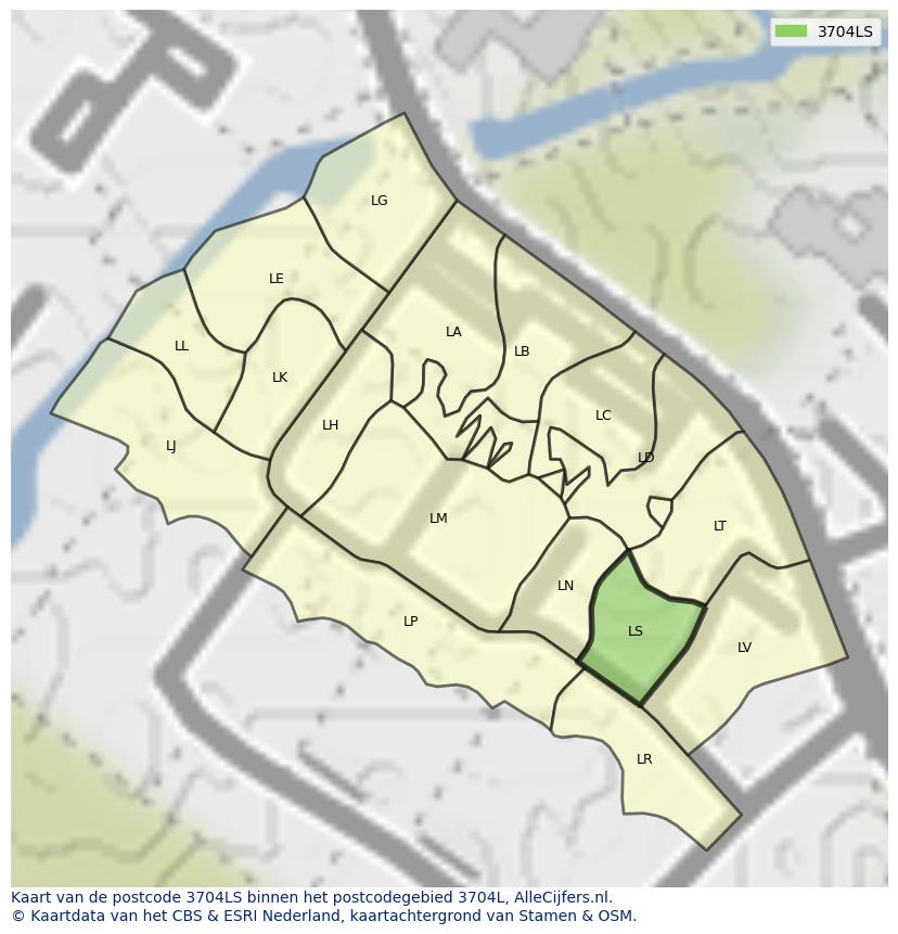Afbeelding van het postcodegebied 3704 LS op de kaart.