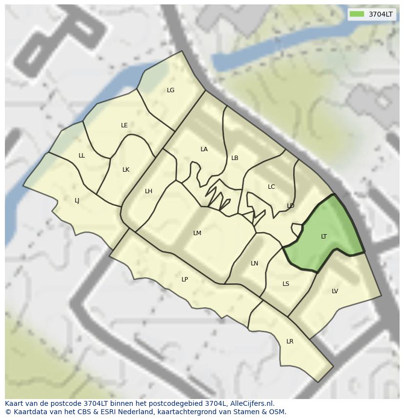 Afbeelding van het postcodegebied 3704 LT op de kaart.