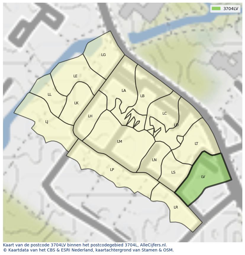 Afbeelding van het postcodegebied 3704 LV op de kaart.
