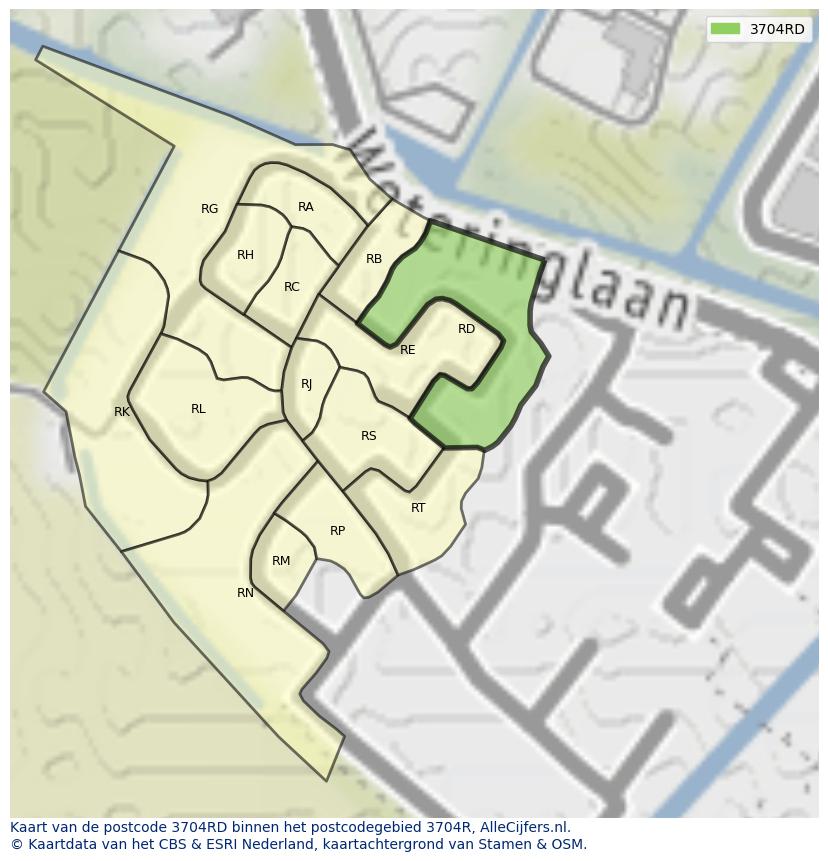 Afbeelding van het postcodegebied 3704 RD op de kaart.