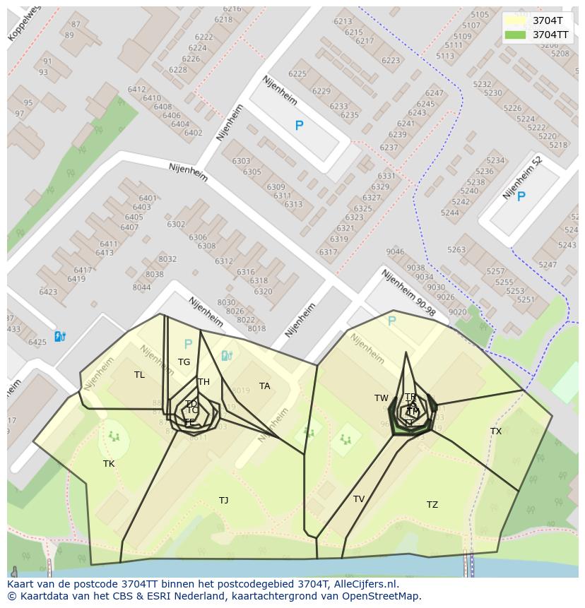 Afbeelding van het postcodegebied 3704 TT op de kaart.