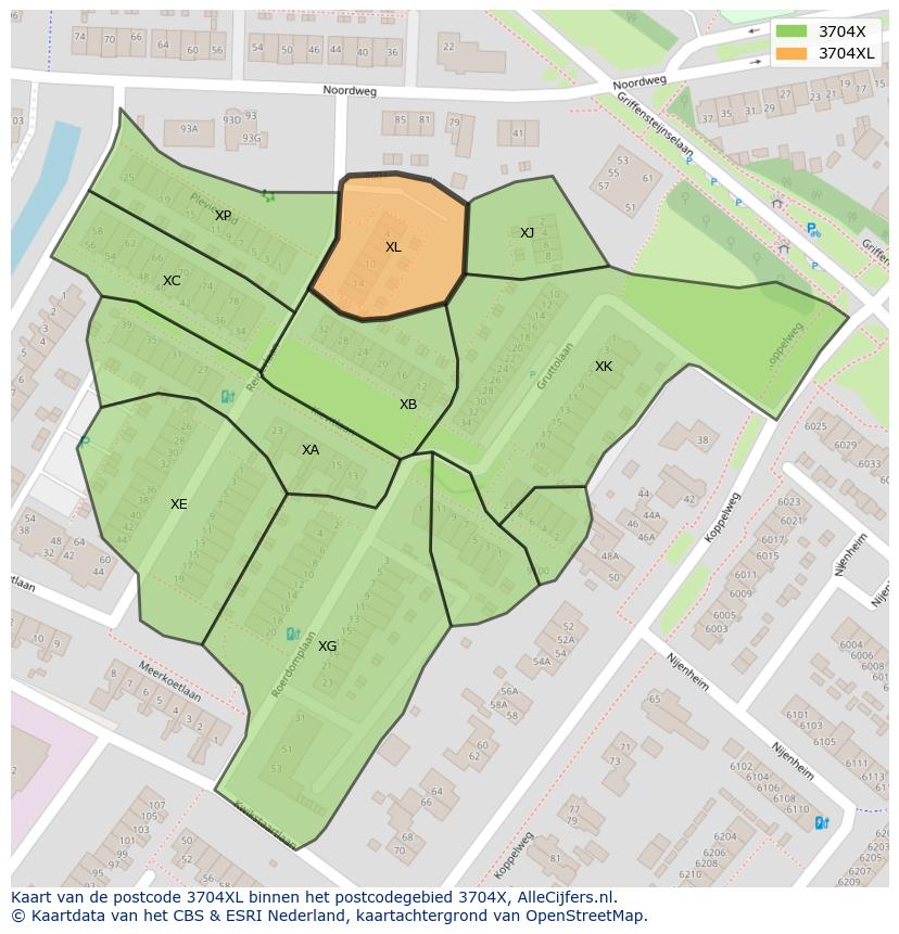 Afbeelding van het postcodegebied 3704 XL op de kaart.