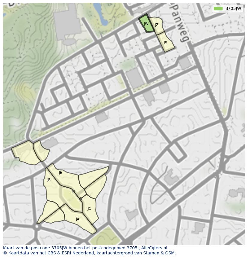 Afbeelding van het postcodegebied 3705 JW op de kaart.