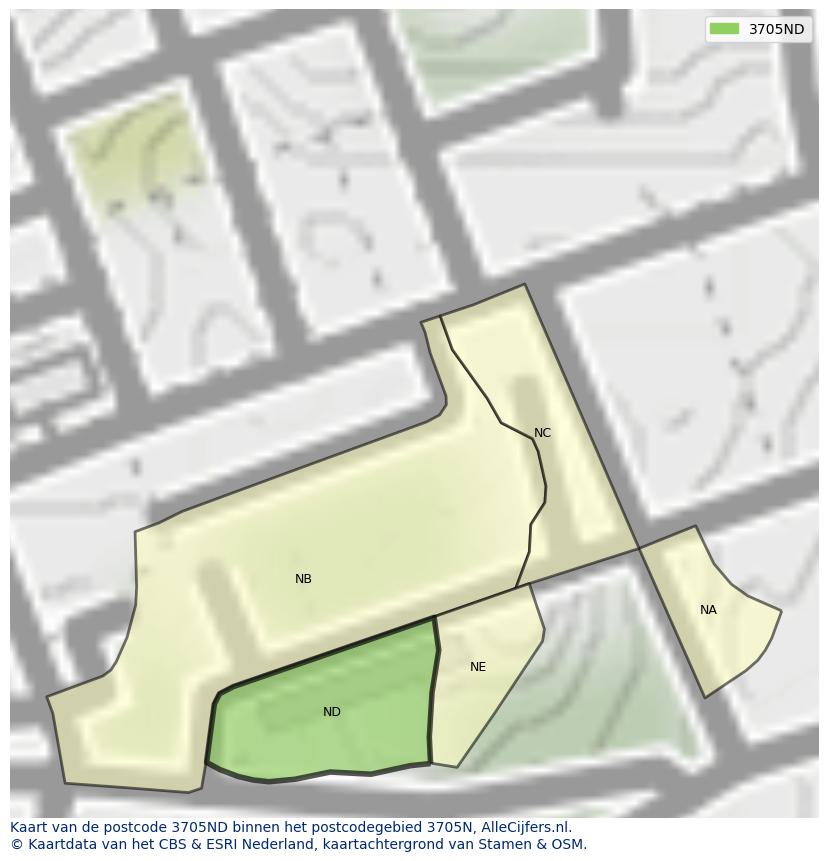 Afbeelding van het postcodegebied 3705 ND op de kaart.