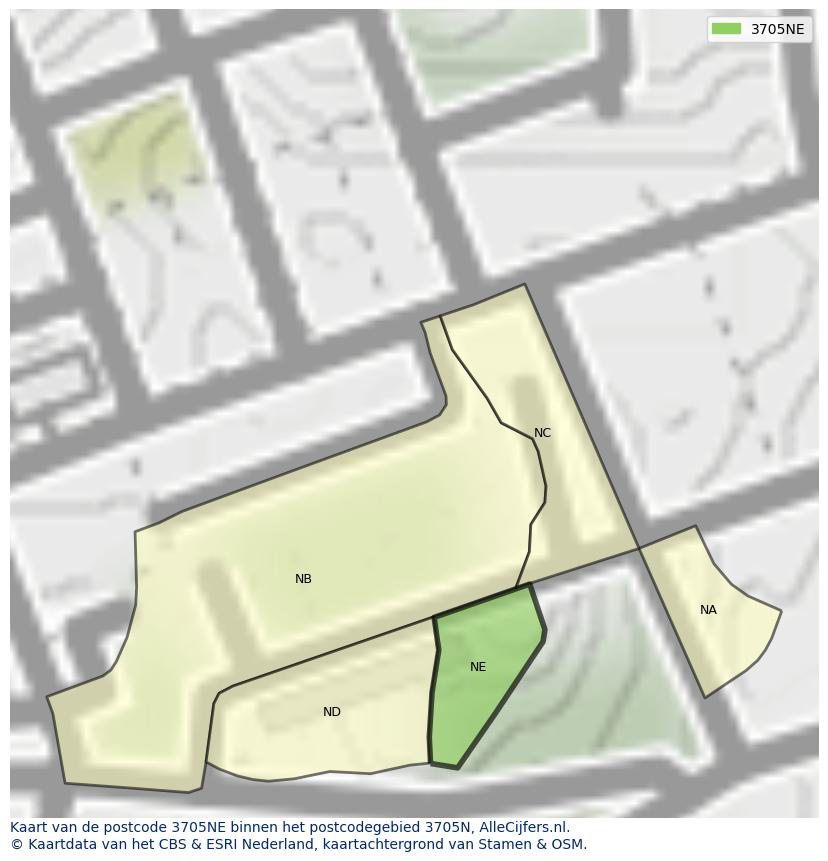 Afbeelding van het postcodegebied 3705 NE op de kaart.