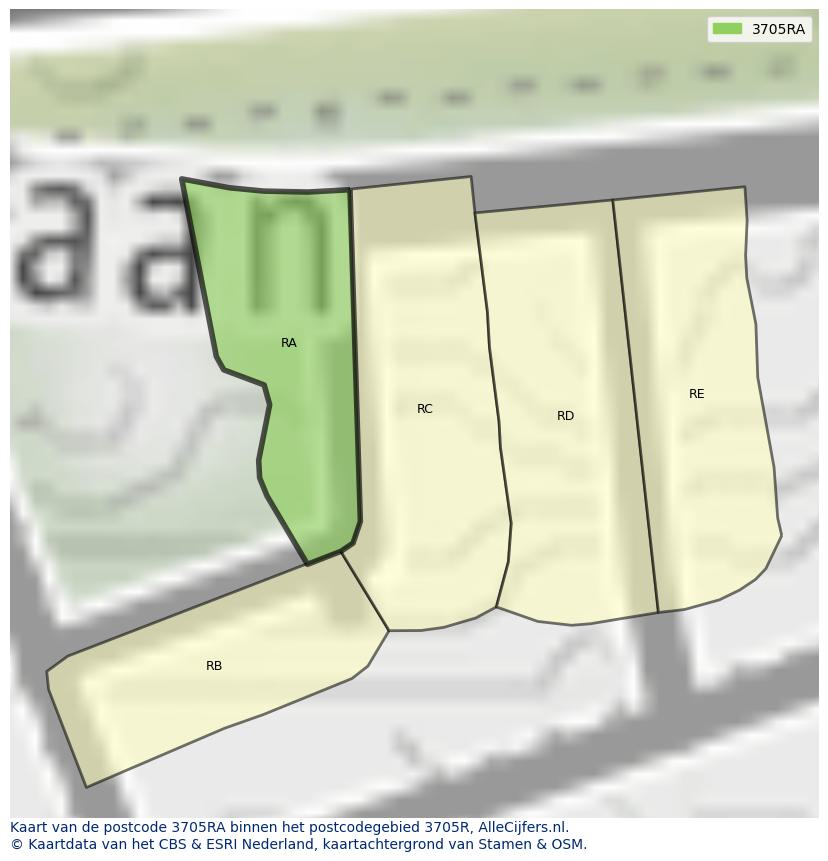 Afbeelding van het postcodegebied 3705 RA op de kaart.