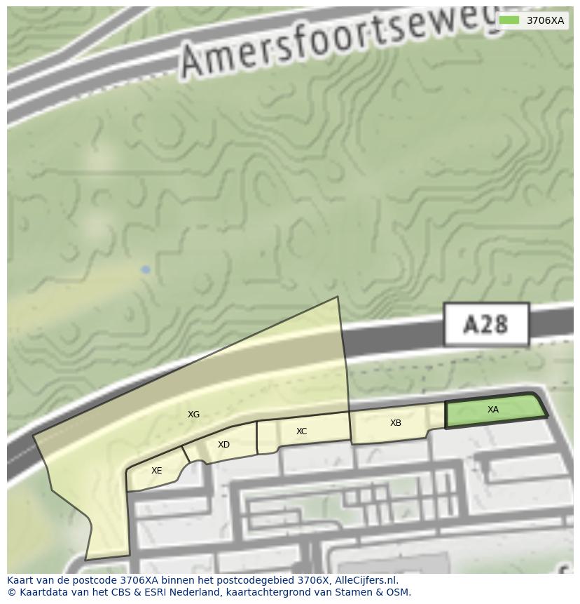 Afbeelding van het postcodegebied 3706 XA op de kaart.