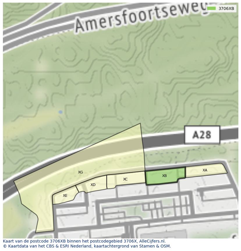Afbeelding van het postcodegebied 3706 XB op de kaart.