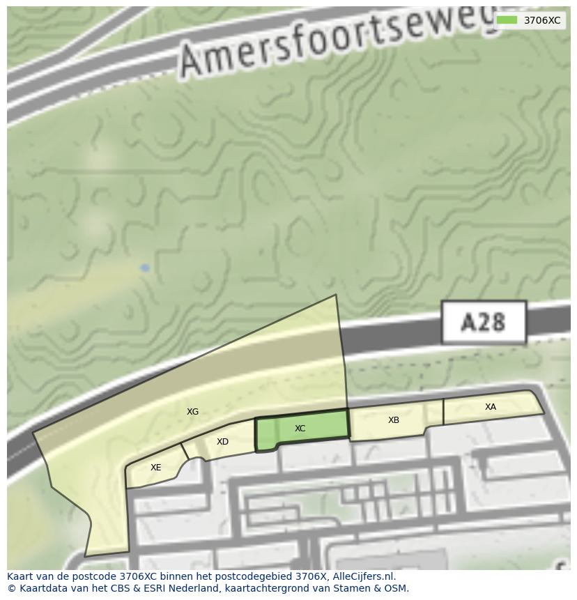 Afbeelding van het postcodegebied 3706 XC op de kaart.