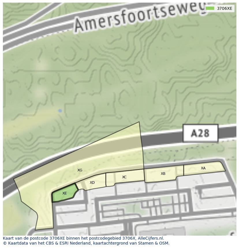 Afbeelding van het postcodegebied 3706 XE op de kaart.