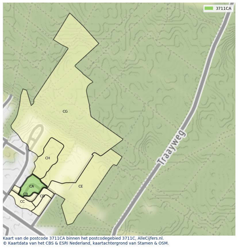 Afbeelding van het postcodegebied 3711 CA op de kaart.