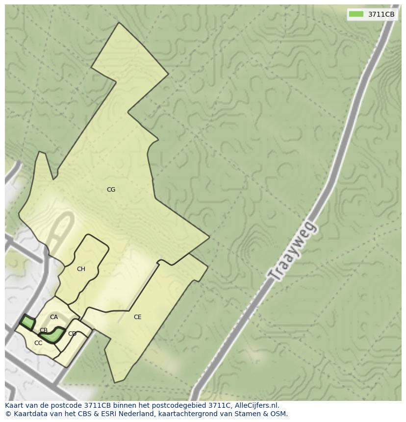 Afbeelding van het postcodegebied 3711 CB op de kaart.