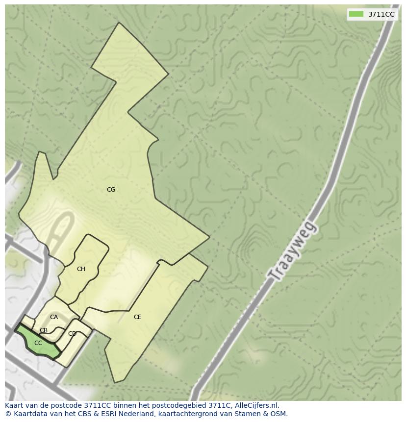 Afbeelding van het postcodegebied 3711 CC op de kaart.