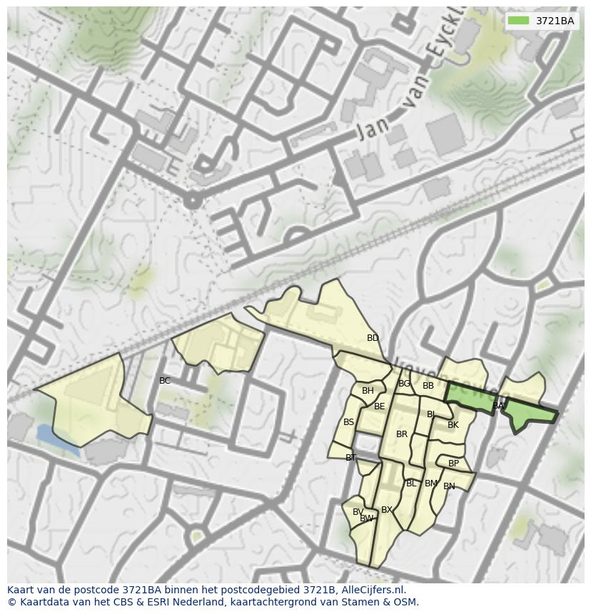 Afbeelding van het postcodegebied 3721 BA op de kaart.
