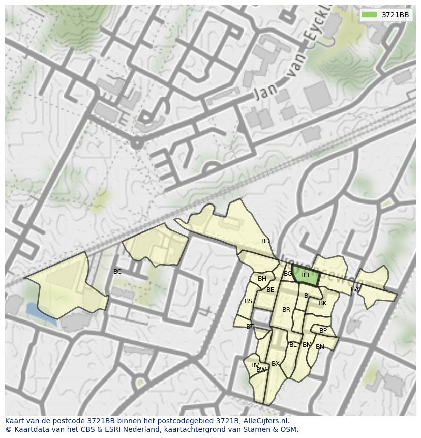 Afbeelding van het postcodegebied 3721 BB op de kaart.
