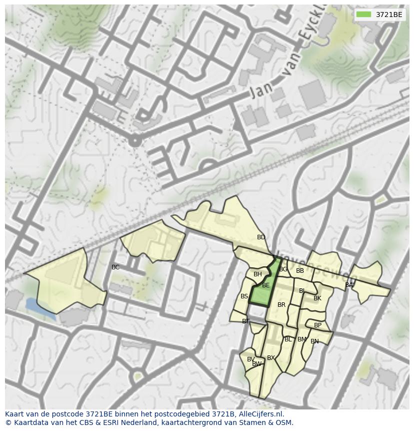 Afbeelding van het postcodegebied 3721 BE op de kaart.