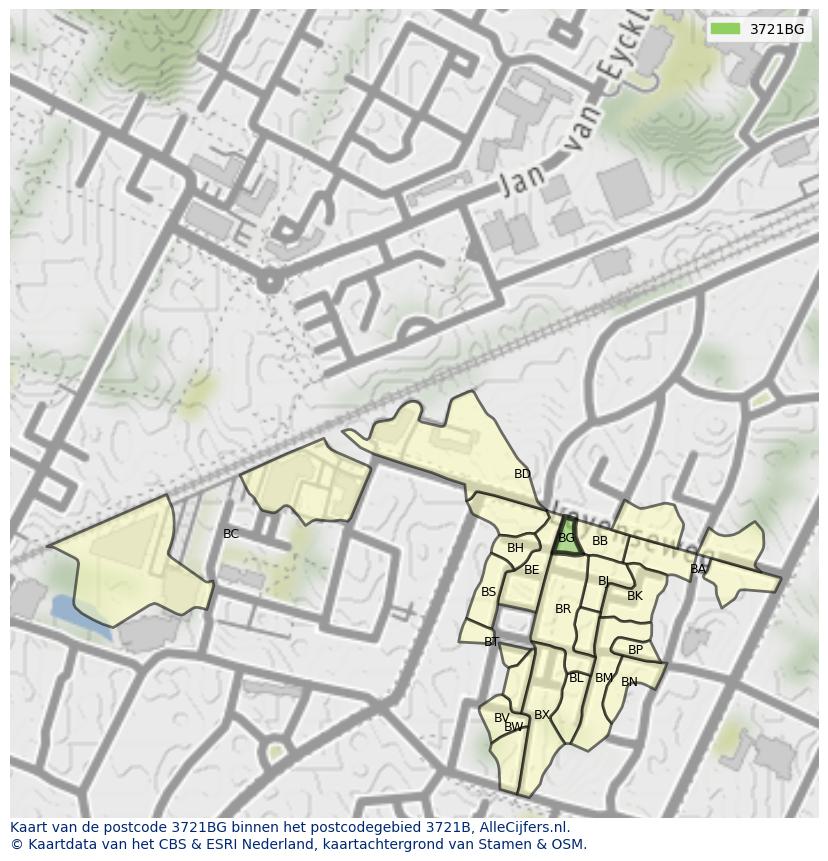 Afbeelding van het postcodegebied 3721 BG op de kaart.