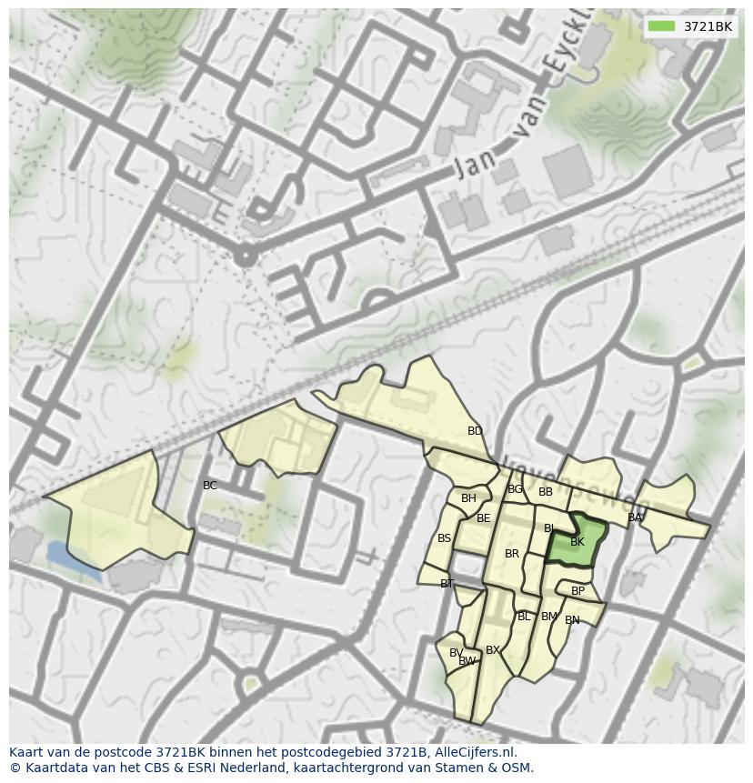 Afbeelding van het postcodegebied 3721 BK op de kaart.