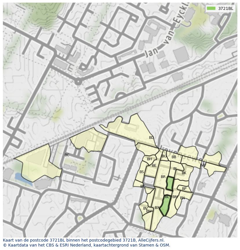 Afbeelding van het postcodegebied 3721 BL op de kaart.