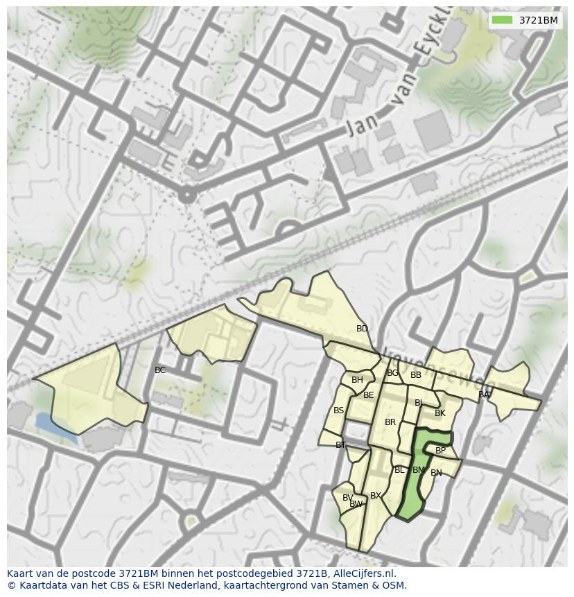 Afbeelding van het postcodegebied 3721 BM op de kaart.