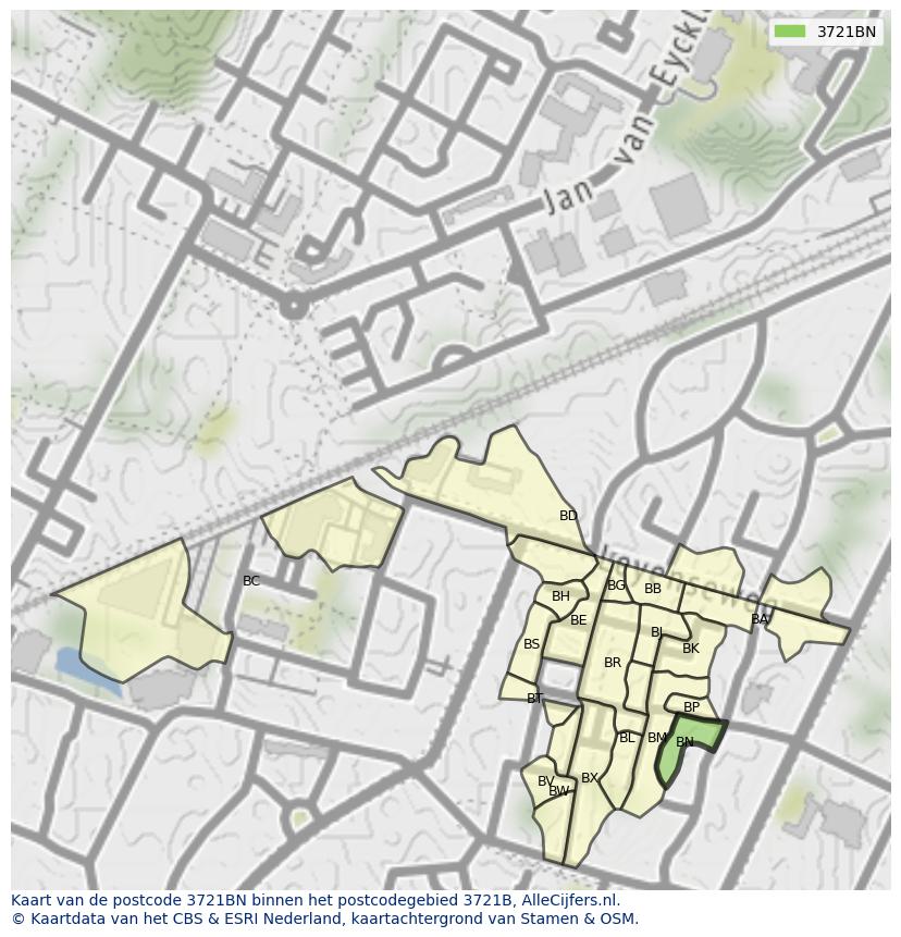 Afbeelding van het postcodegebied 3721 BN op de kaart.