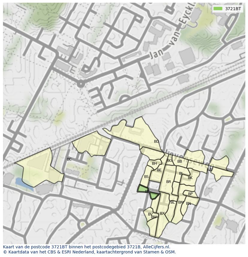 Afbeelding van het postcodegebied 3721 BT op de kaart.