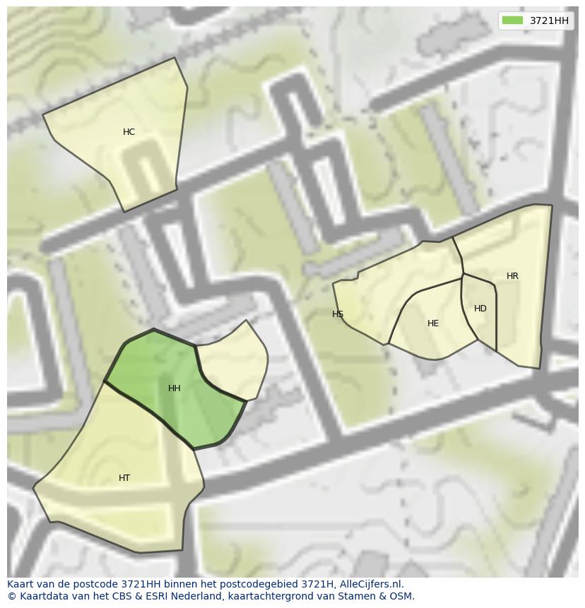 Afbeelding van het postcodegebied 3721 HH op de kaart.