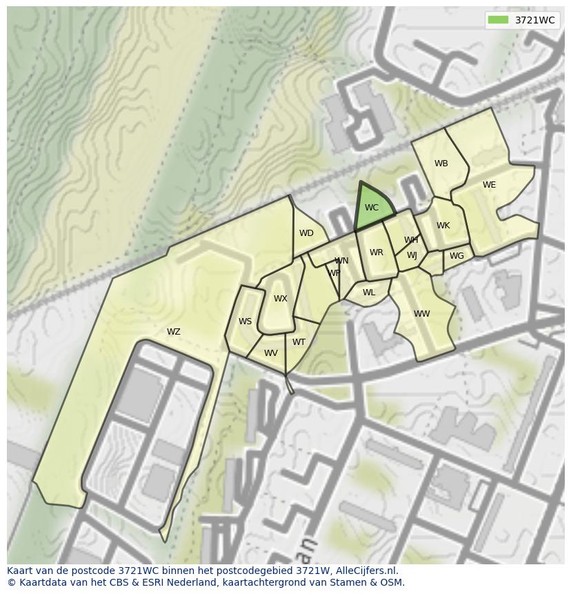 Afbeelding van het postcodegebied 3721 WC op de kaart.