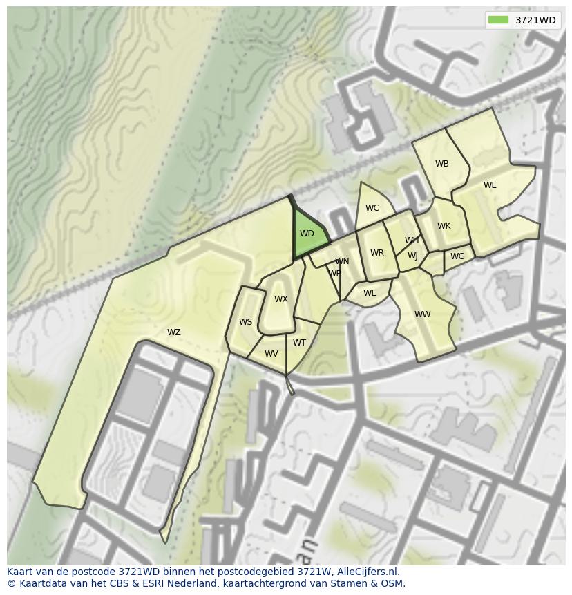 Afbeelding van het postcodegebied 3721 WD op de kaart.