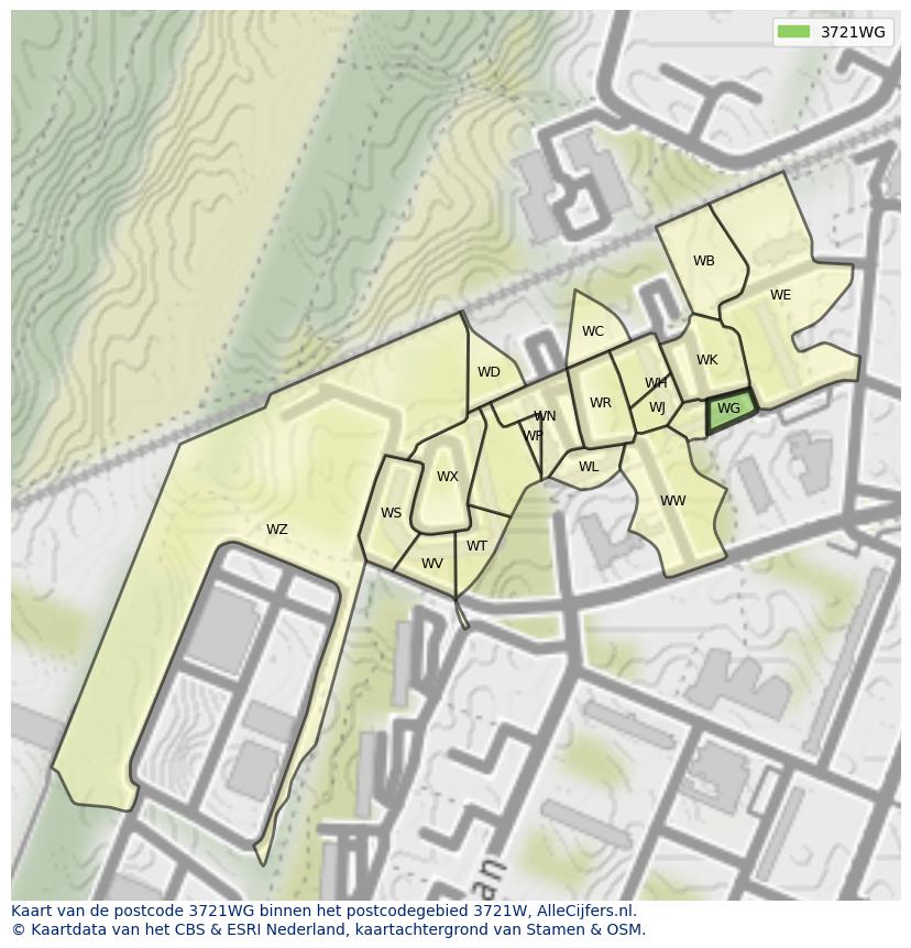 Afbeelding van het postcodegebied 3721 WG op de kaart.