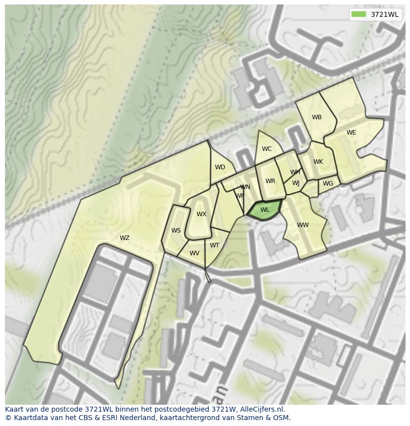 Afbeelding van het postcodegebied 3721 WL op de kaart.