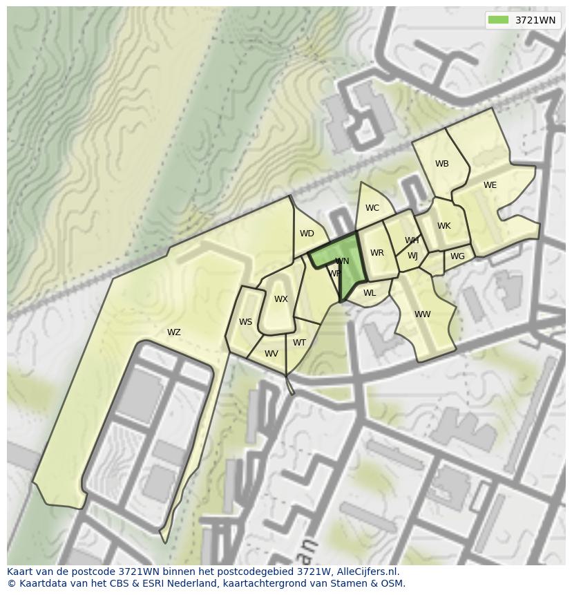 Afbeelding van het postcodegebied 3721 WN op de kaart.