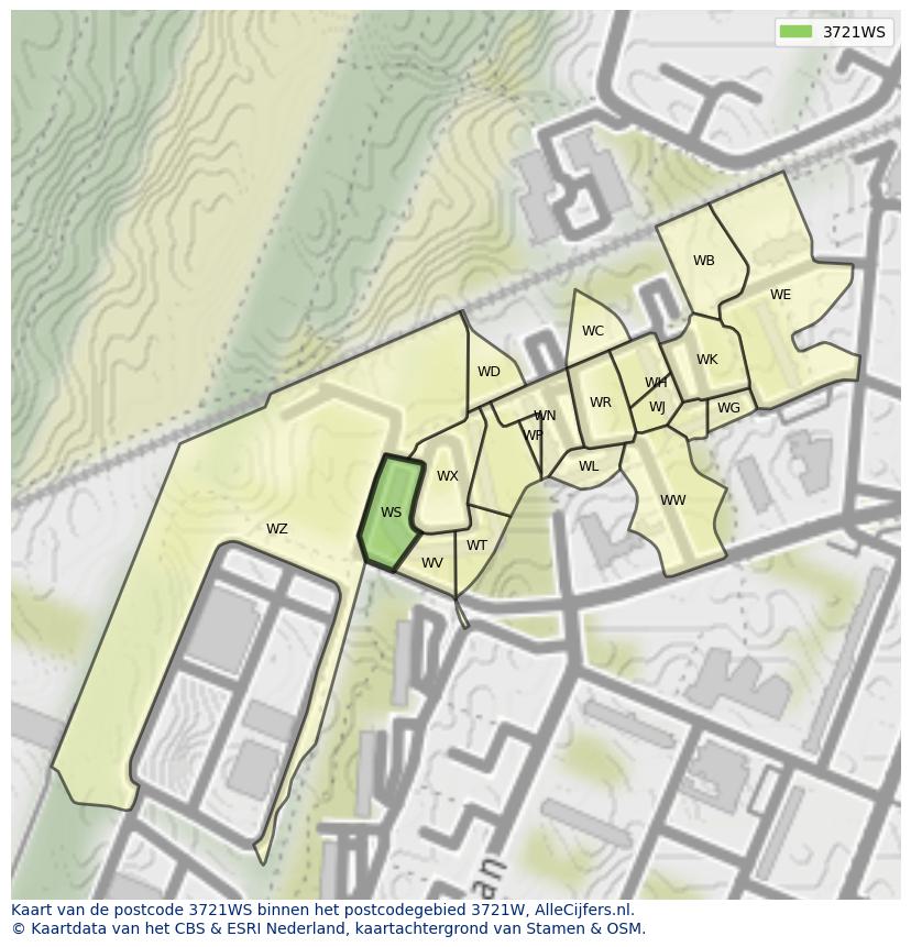 Afbeelding van het postcodegebied 3721 WS op de kaart.