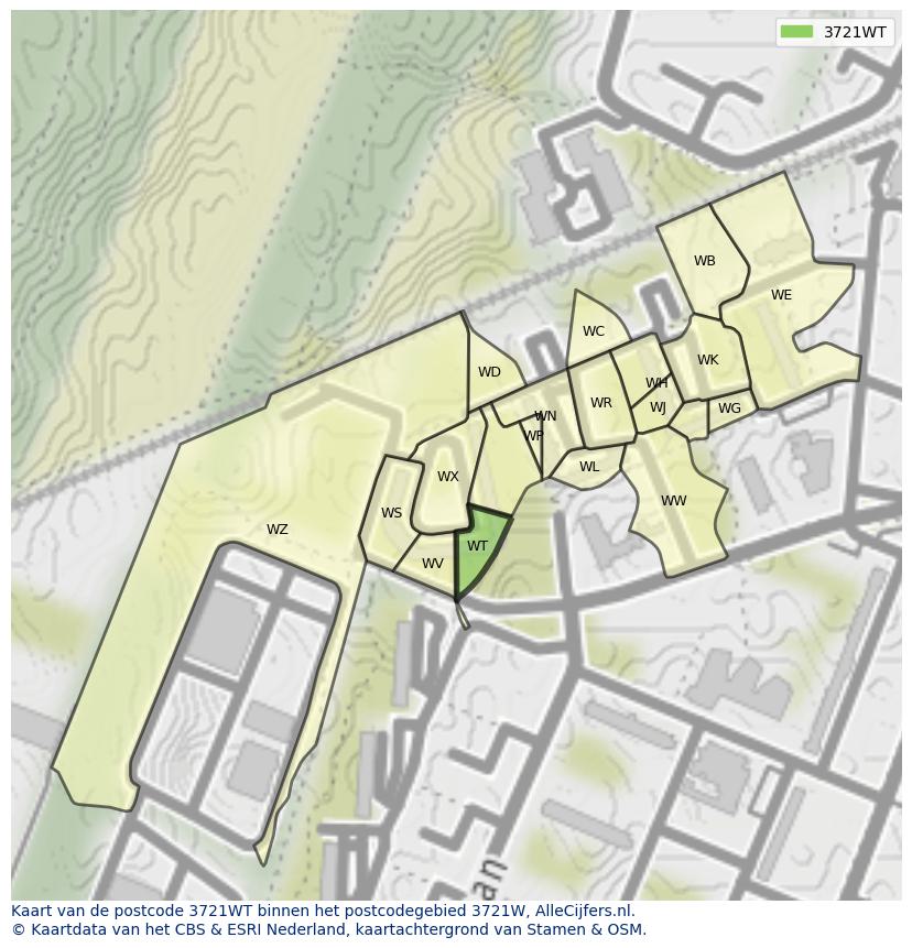 Afbeelding van het postcodegebied 3721 WT op de kaart.