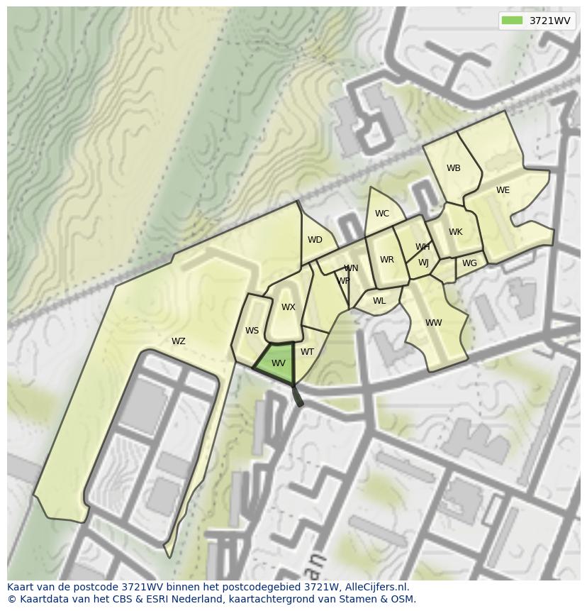 Afbeelding van het postcodegebied 3721 WV op de kaart.