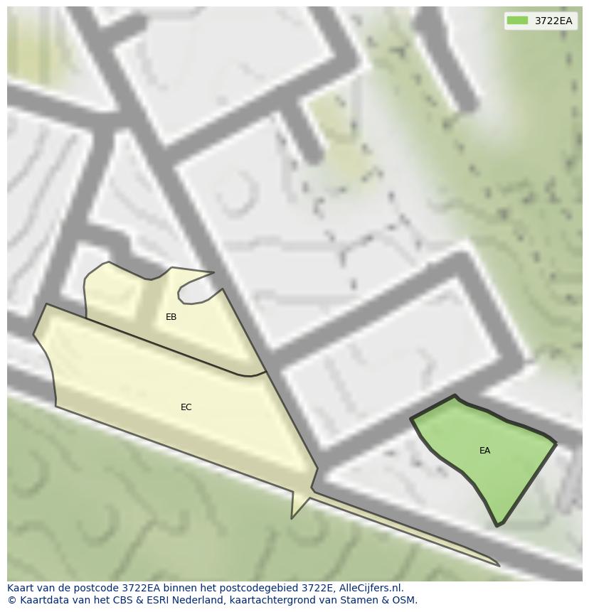 Afbeelding van het postcodegebied 3722 EA op de kaart.