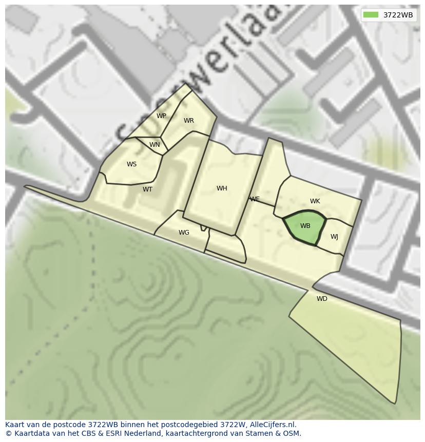 Afbeelding van het postcodegebied 3722 WB op de kaart.