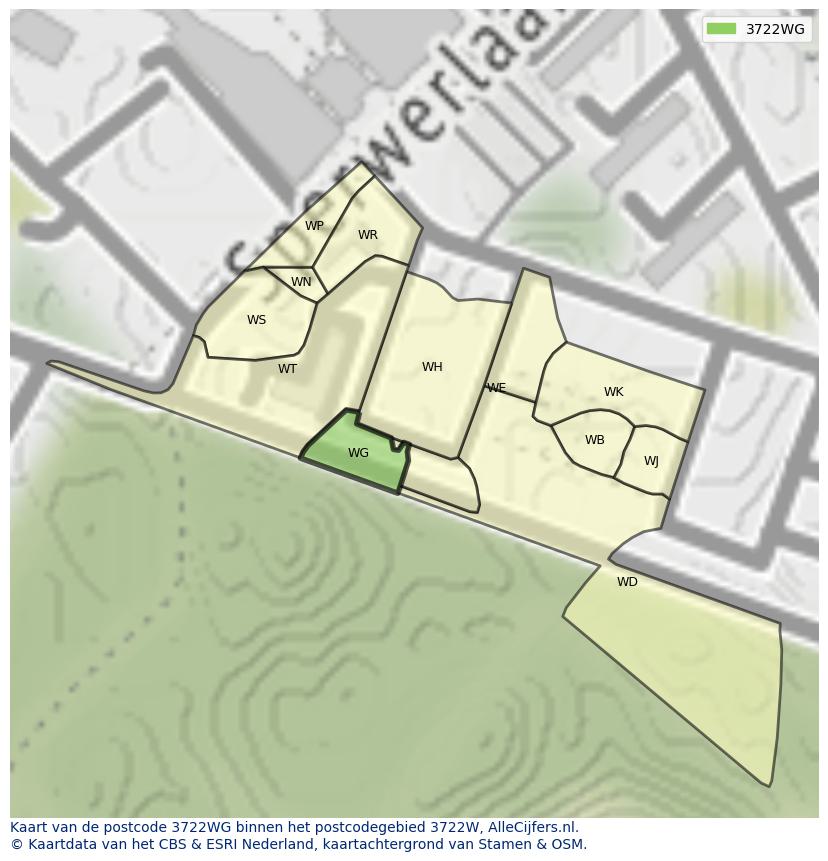 Afbeelding van het postcodegebied 3722 WG op de kaart.