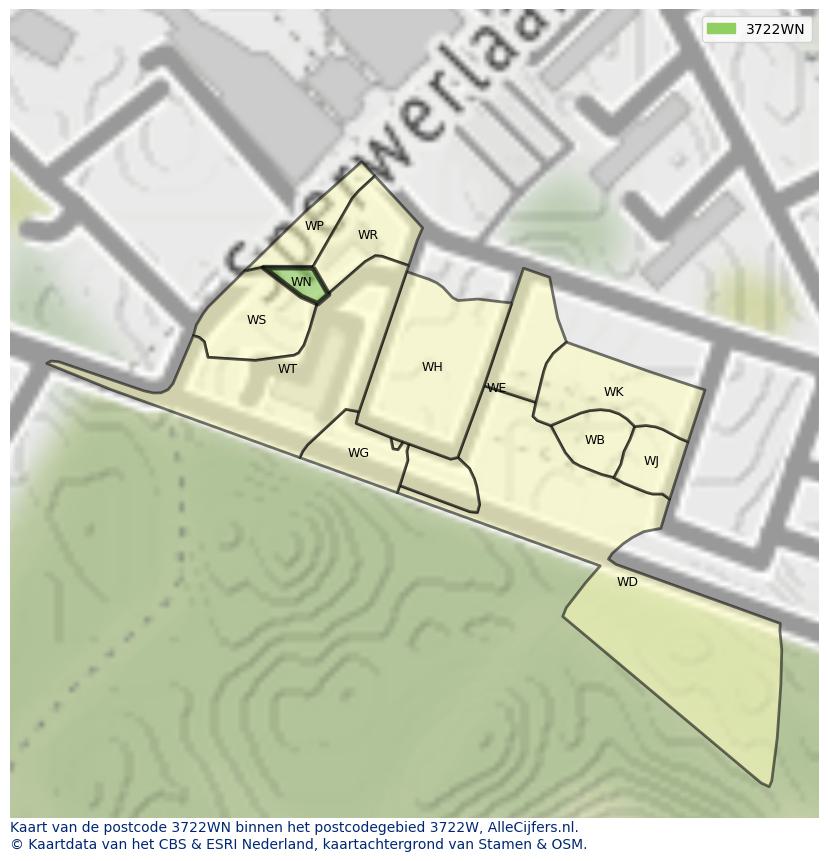 Afbeelding van het postcodegebied 3722 WN op de kaart.