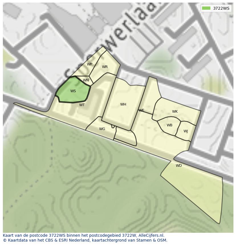 Afbeelding van het postcodegebied 3722 WS op de kaart.