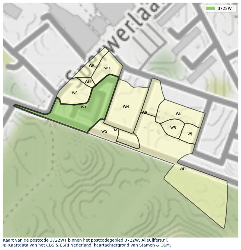 Afbeelding van het postcodegebied 3722 WT op de kaart.