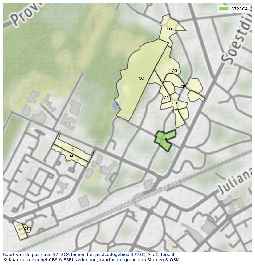 Afbeelding van het postcodegebied 3723 CA op de kaart.