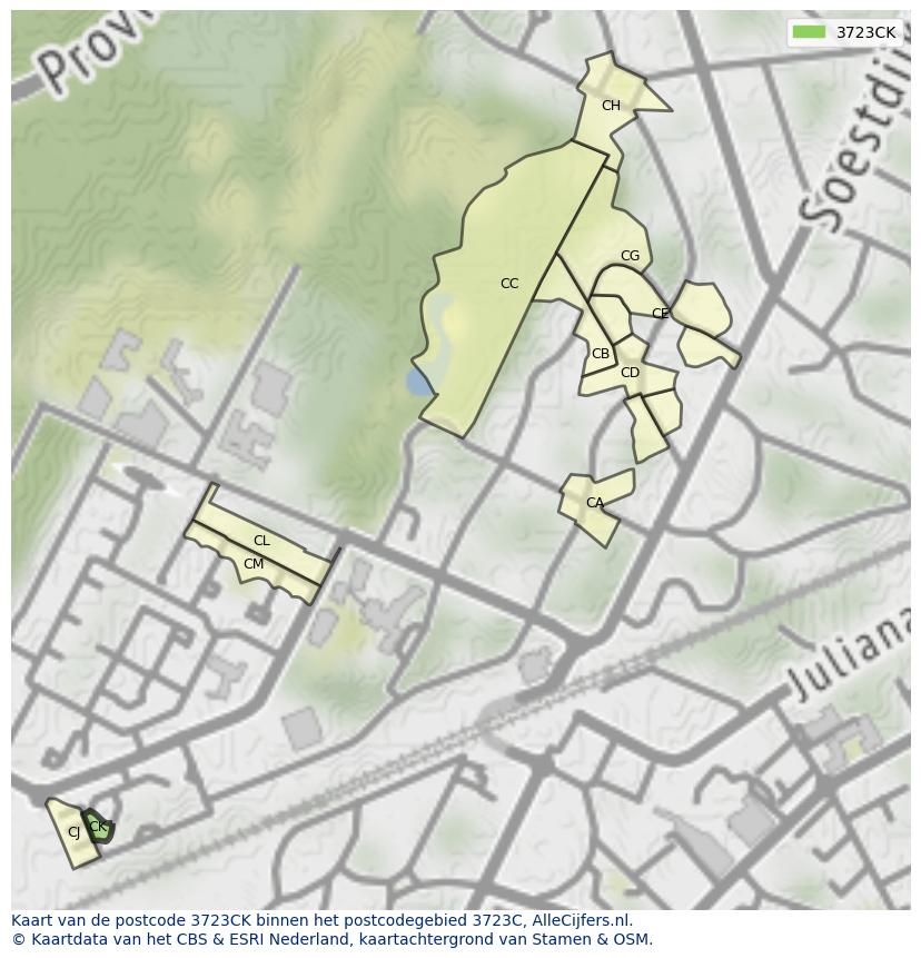 Afbeelding van het postcodegebied 3723 CK op de kaart.