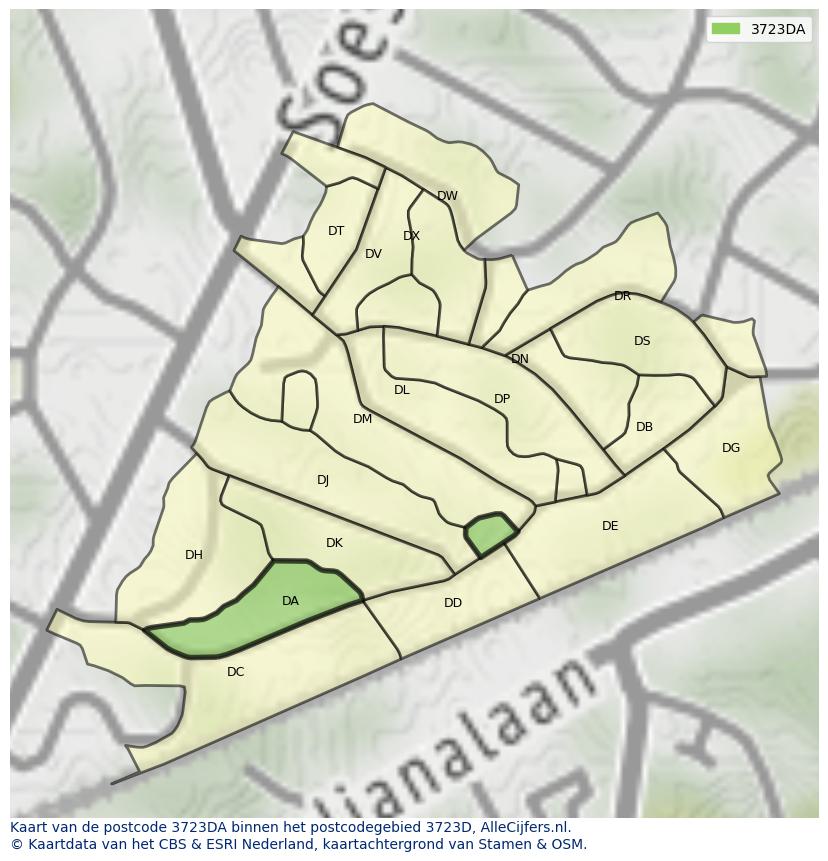 Afbeelding van het postcodegebied 3723 DA op de kaart.