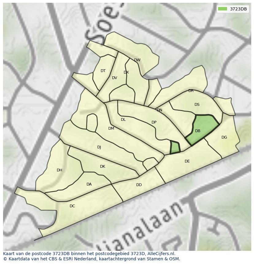 Afbeelding van het postcodegebied 3723 DB op de kaart.