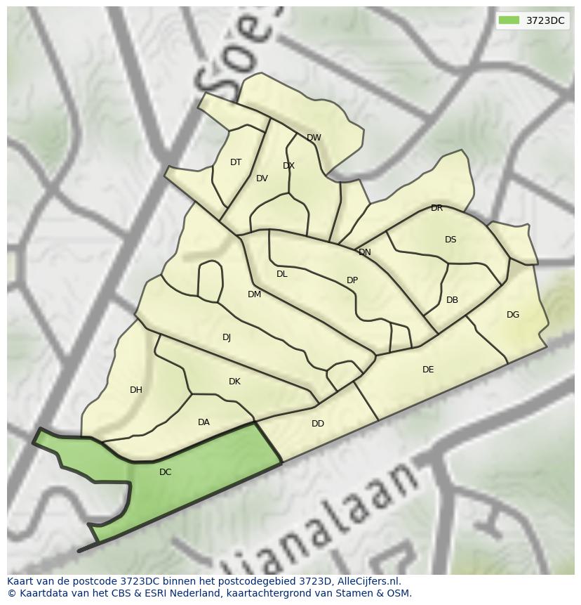 Afbeelding van het postcodegebied 3723 DC op de kaart.