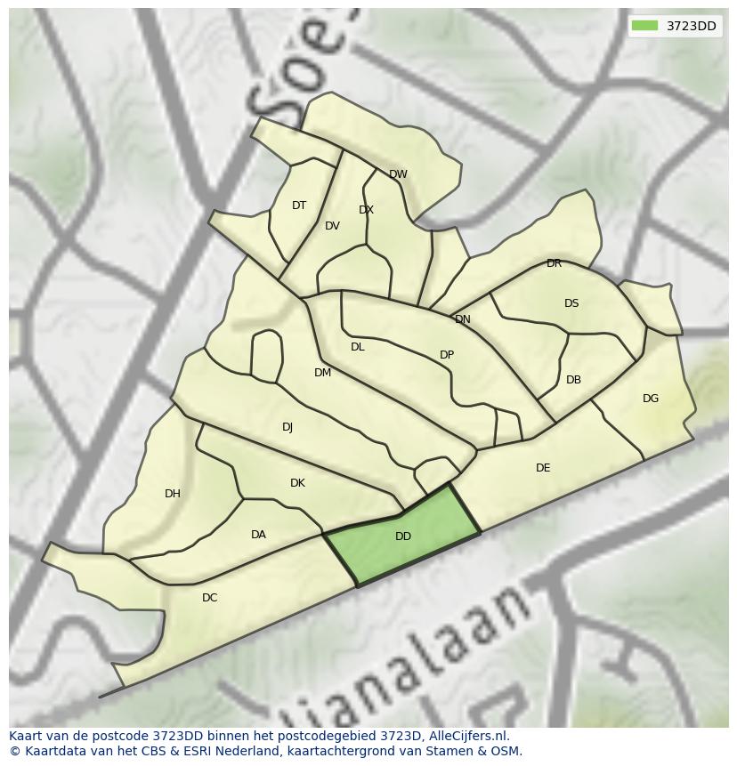 Afbeelding van het postcodegebied 3723 DD op de kaart.