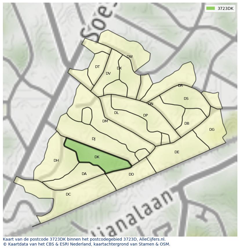 Afbeelding van het postcodegebied 3723 DK op de kaart.